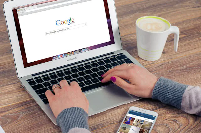 Small business owner looking at search results on Google