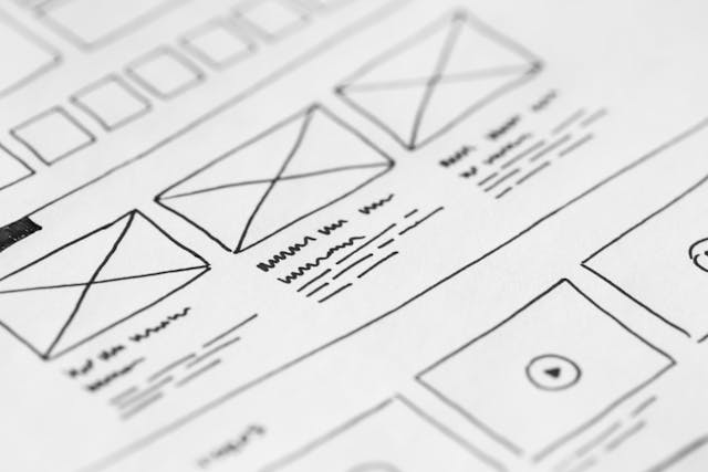 Comparison of template and custom website layouts on a laptop screen